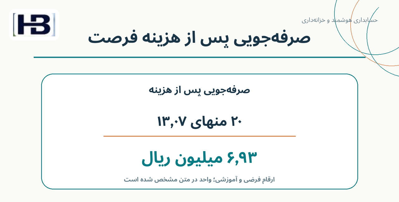 صرفه‌جویی پس از هزینه فرصت؛ تخفیف: ۲۰ و هزینه تأمین: ۱۳٫۰۷