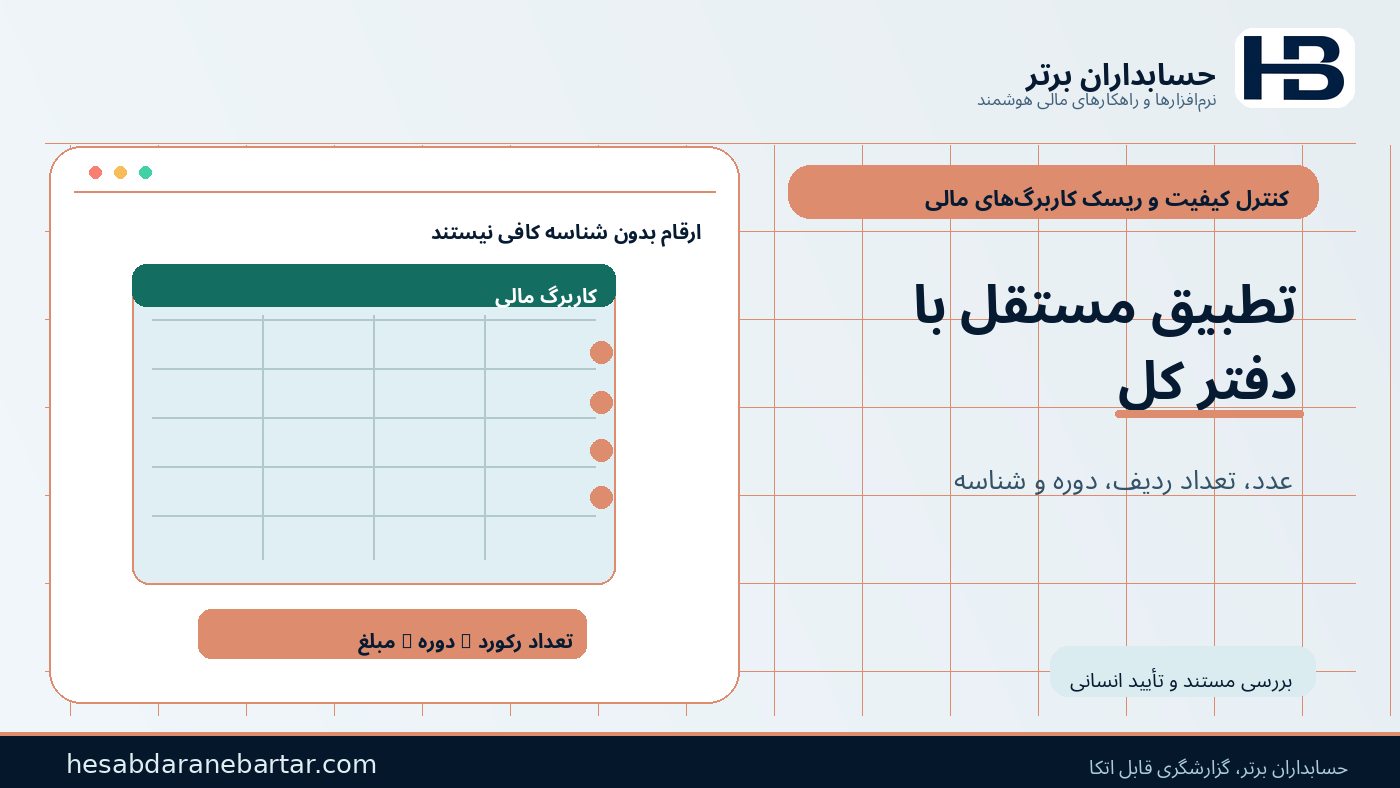 تطبیق مستقل با دفتر کل؛ تعداد ردیف، مبلغ و شناسه در کنترل ریسک کاربرگ‌های مالی