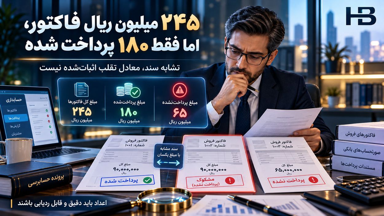 تفکیک ۲۴۵ میلیون ریال فاکتور از ۱۸۰ میلیون ریال پرداخت و ۶۵ میلیون ریال پرداختنشده
