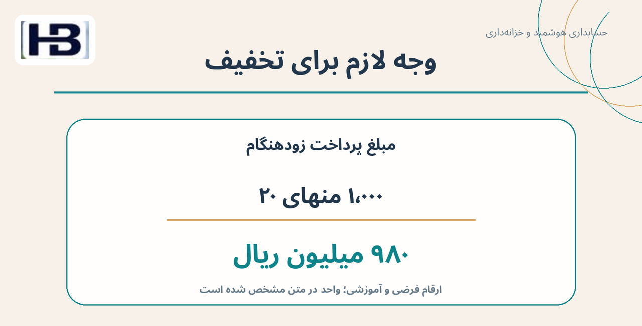 وجه لازم برای تخفیف؛ مبلغ تسویه زودهنگام و ۹۸۰ میلیون ریال