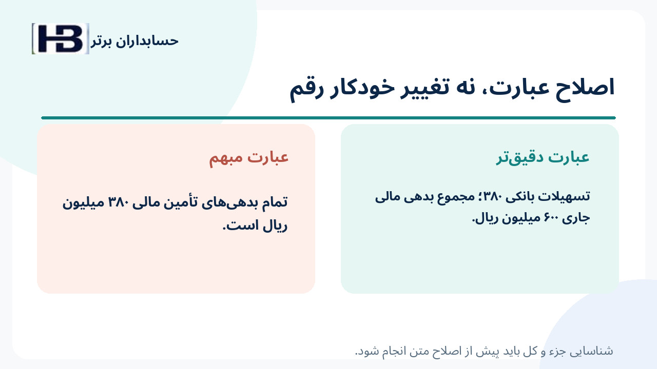 مقایسه عبارت مبهم با عبارت دقیق درباره بدهی مالی جاری