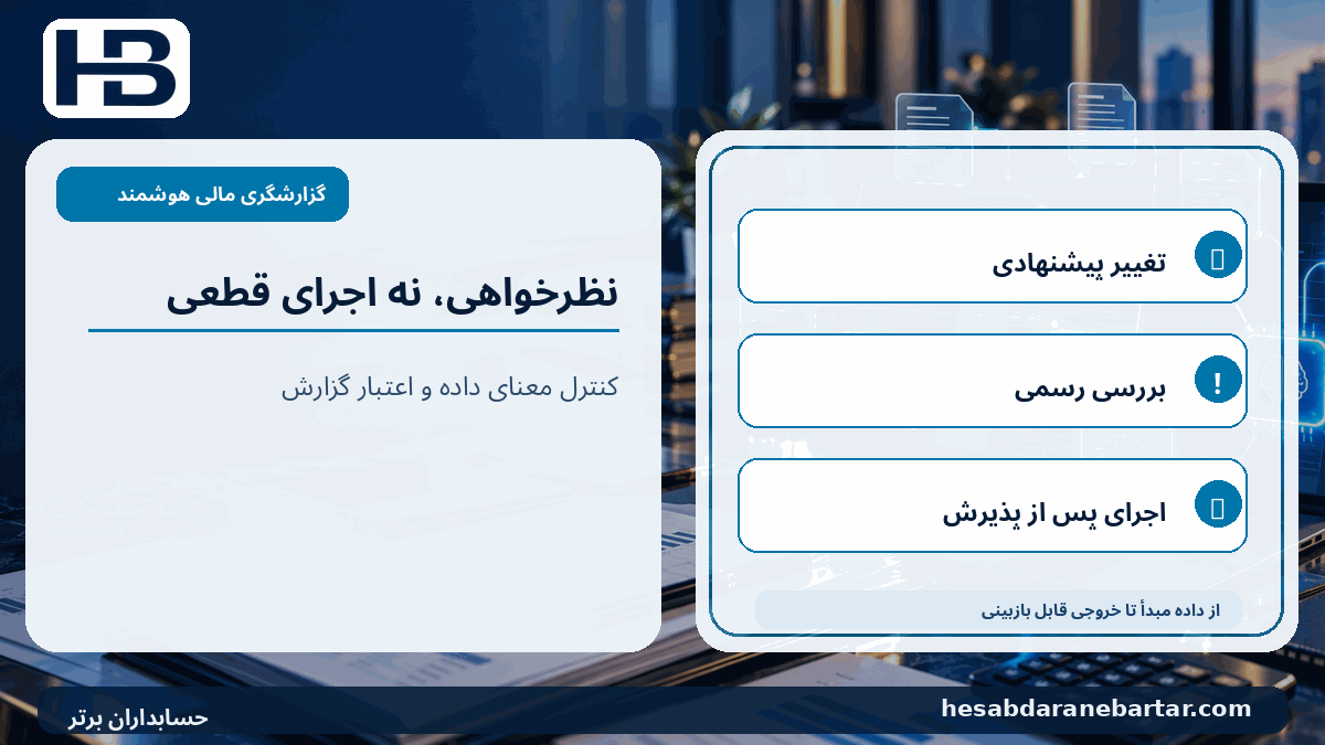 نظرخواهی، نه اجرای قطعی؛ تغییر پیشنهادی، بررسی رسمی، اجرای پس از پذیرش در کنترل کیفیت گزارشگری مالی