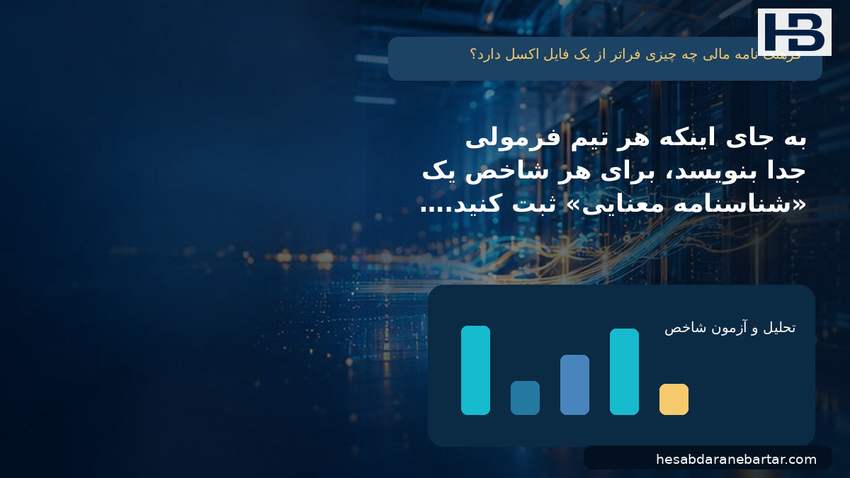 تصویر فرهنگ‌نامه مالی چه چیزی فراتر از یک فایل اکسل دارد؟؛ به‌جای اینکه هر تیم فرمولی جدا بنویسد، برای هر شاخص یک «شناسنامه معنایی»