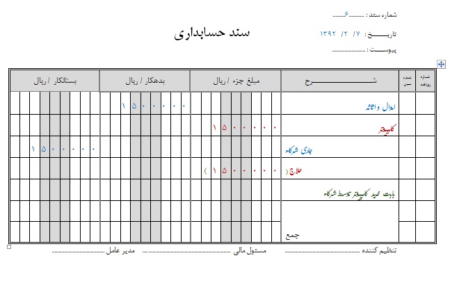 نمونه سند حسابداری