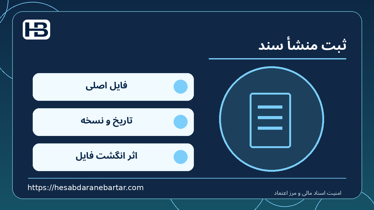 ثبت منشأ سند؛ فایل اصلی، تاریخ و نسخه و اثر انگشت فایل در کنترل امن اسناد مالی