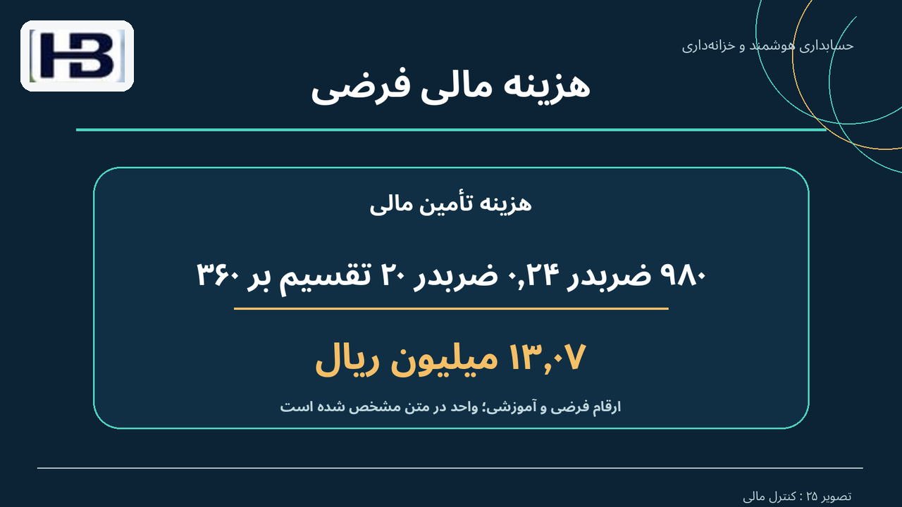 هزینه مالی فرضی؛ ۹۸۰ × ۰٫۲۴ × ۲۰/۳۶۰ و ۱۳٫۰۷ میلیون ریال
