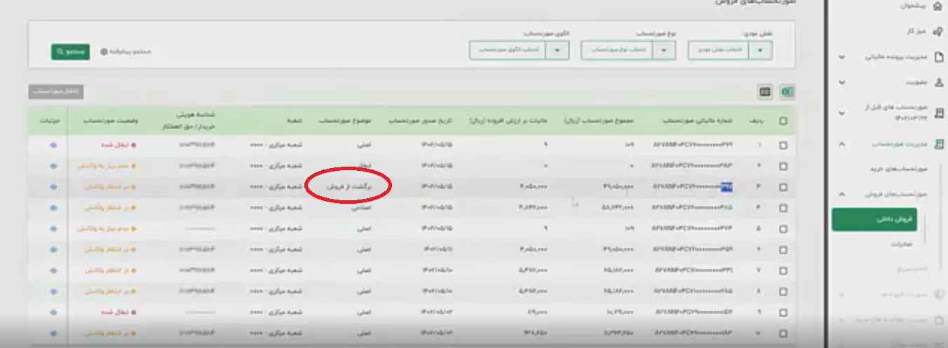 برگشت از فروش در سامانه مودیان